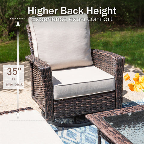 5 Seats Wicker Patio Conversation Sofa Set with Swivel Chairs