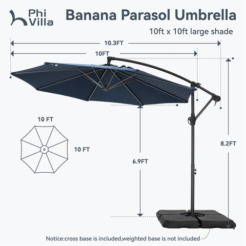 10ft Outdoor Patio Offset Cantilever Umbrella with Cross Base