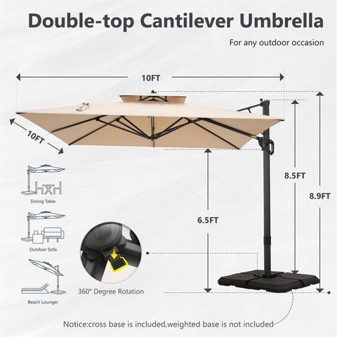 10ft Square/ Rectangular Patio Cantilever Offset Umbrellas for Garden, Pool