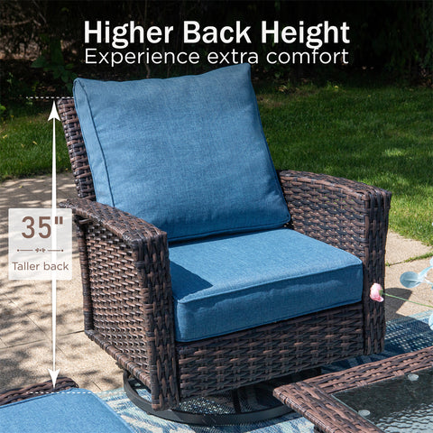 5 Seats Wicker Patio Conversation Sofa Set with Swivel Chairs