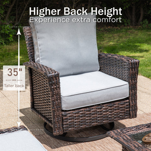 5 Seats Wicker Patio Conversation Sofa Set with Swivel Chairs