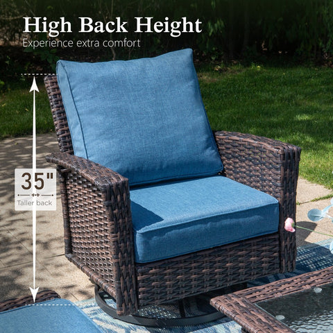 2-Piece Patio Wicker Swivel Glider Chairs with 5.5" Thick Cushions