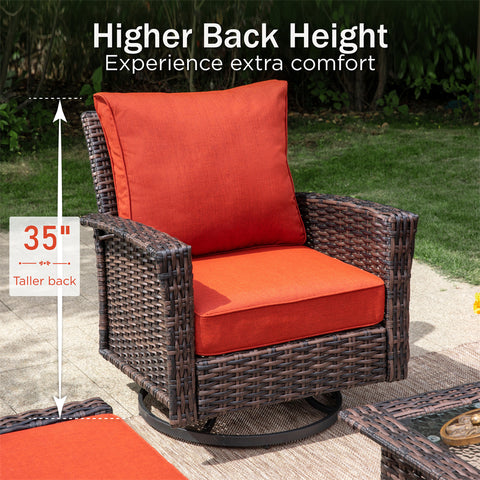 5 Seats Wicker Patio Conversation Sofa Set with Swivel Chairs