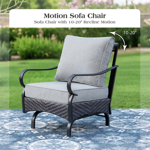 5-Seat Thick Cushion Steel-Rattan Patio Conversation Sofa Set with Coffee Table