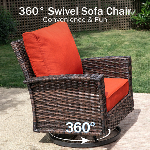5 Seats Wicker Patio Conversation Sofa Set with Swivel Chairs