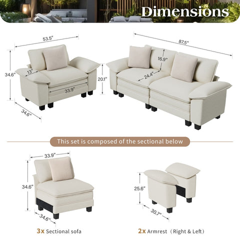 Modern Chenille Modular Cloud Sofa Set with Deep Seats for Living Room