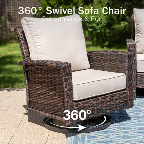 5 Seats Wicker Patio Conversation Sofa Set with Swivel Chairs