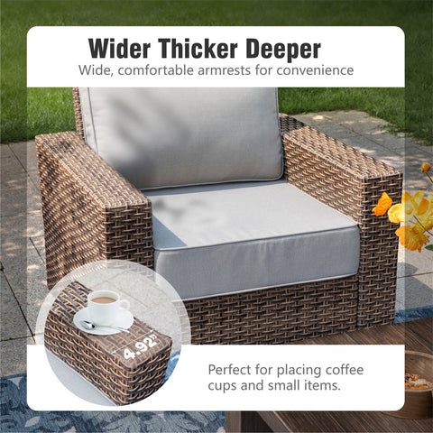 Luxury 5 Seats Wicker Patio Conversation Sofa Set with Swivel Chairs