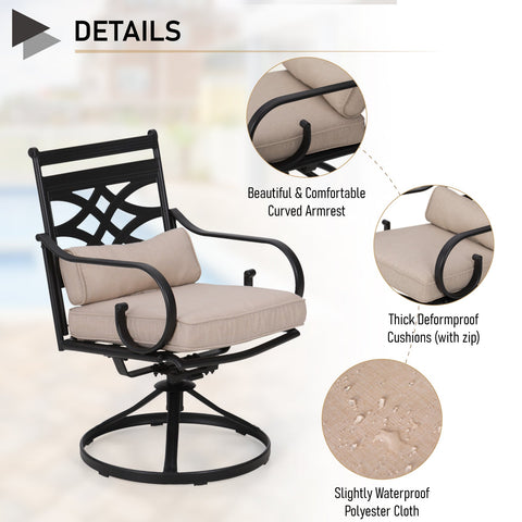 8-Piece 13ft Umbrella Patio Dining Set with Elegant Cast Iron Pattern Swivel Chairs