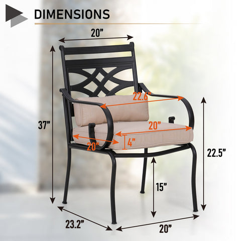 2-Piece Cast Iron Pattern Patio Fixed Dining Chairs with Thick Cushions