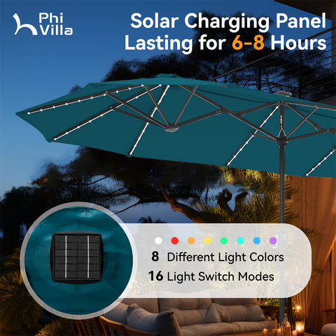 13ft Large Double-Sided Patio Umbrella with Solar Powered LED Lights