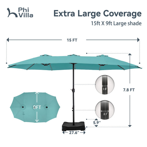 15ft Double-Sided Extra Large Patio Twin Umbrella (Base Included)