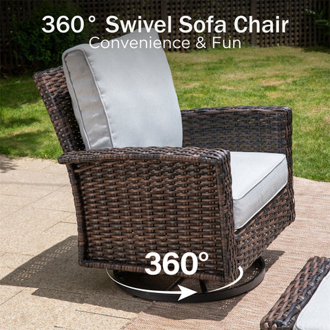 5 Seats Wicker Patio Conversation Sofa Set with Swivel Chairs