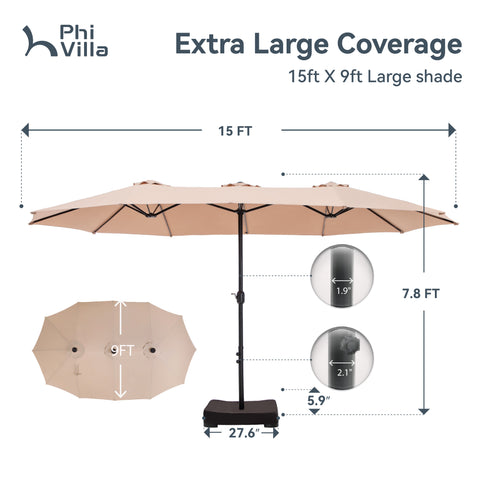 15ft Double-Sided Extra Large Patio Twin Umbrella (Base Included)