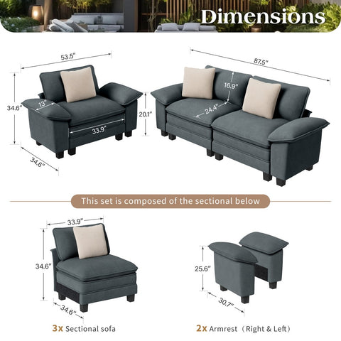 Modern Chenille Modular Cloud Sofa Set with Deep Seats for Living Room