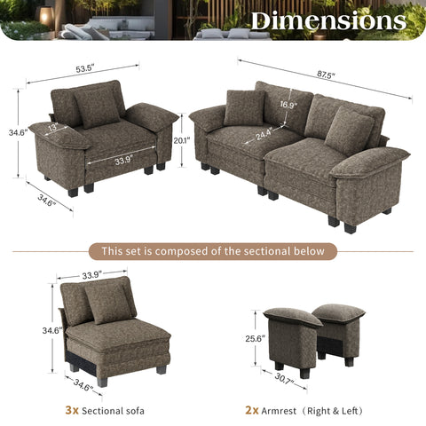 Modern Chenille Modular Cloud Sofa Set with Deep Seats for Living Room