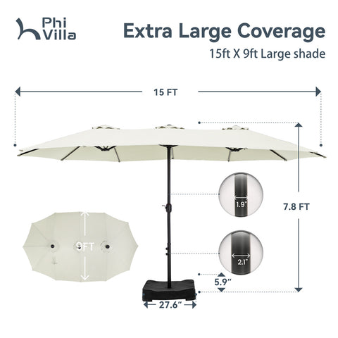 15ft Double-Sided Extra Large Patio Twin Umbrella (Base Included)