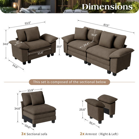 Modern Chenille Modular Cloud Sofa Set with Deep Seats for Living Room