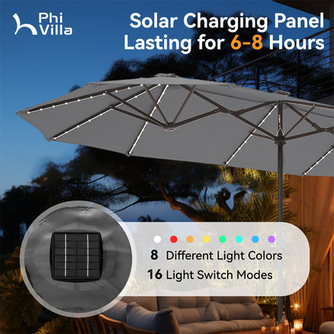 13ft Large Double-Sided Patio Umbrella with Solar Powered LED Lights