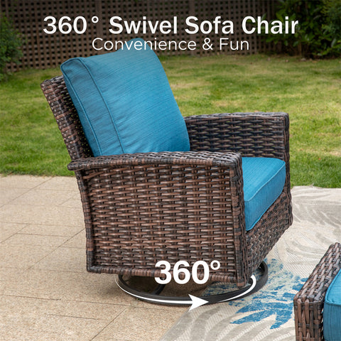 5 Seats Wicker Patio Conversation Sofa Set with Swivel Chairs