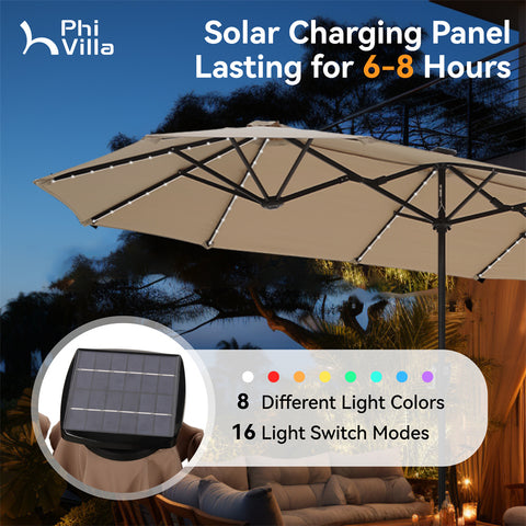 13ft Large Double-Sided Patio Umbrella with Solar Powered LED Lights
