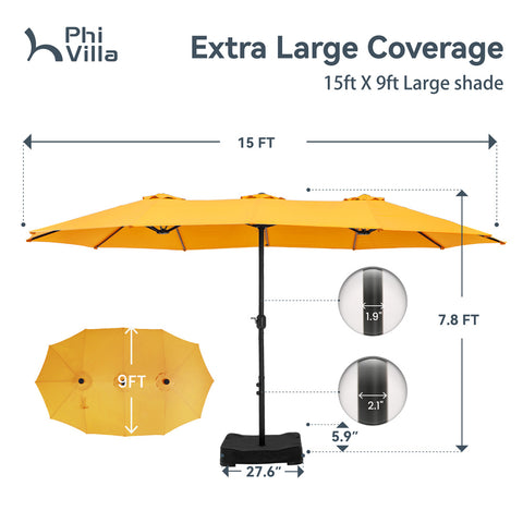 15ft Double-Sided Extra Large Patio Twin Umbrella (Base Included)