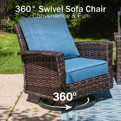 5 Seats Wicker Patio Conversation Sofa Set with Swivel Chairs