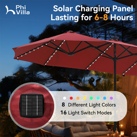 13ft Large Double-Sided Patio Umbrella with Solar Powered LED Lights