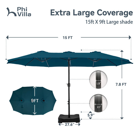 15ft Double-Sided Extra Large Patio Twin Umbrella (Base Included)