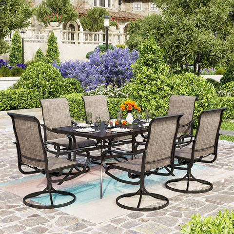 7-Piece Patio Dining Set Textilene Swivel Chairs & Steel Panel Table