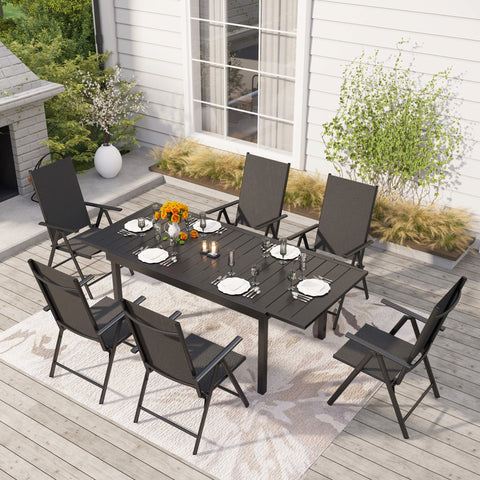 Extendable Table & Textilene Reclining Chair Patio Dining Set