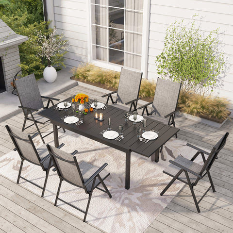 Extendable Table & Textilene Reclining Chair Patio Dining Set