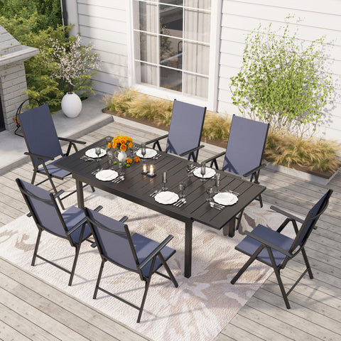 Extendable Table & Textilene Reclining Chair Patio Dining Set
