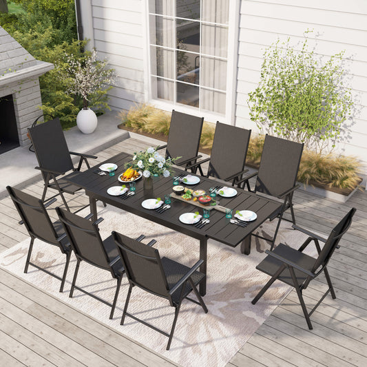 Extendable Table & Textilene Reclining Chair Patio Dining Set