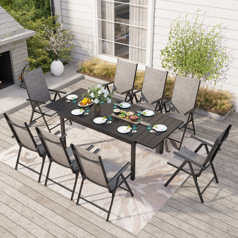Extendable Table & Textilene Reclining Chair Patio Dining Set