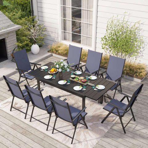 Extendable Table & Textilene Reclining Chair Patio Dining Set
