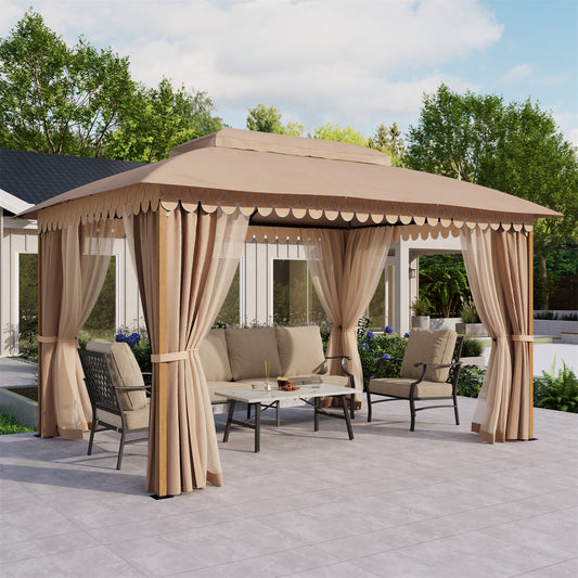 10' X 13' Patio Canopy Gazebo for Outdoor Relaxation with Netting & Curtain