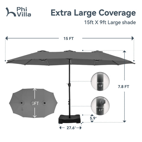 15ft Double-Sided Extra Large Patio Twin Umbrella (Base Included)