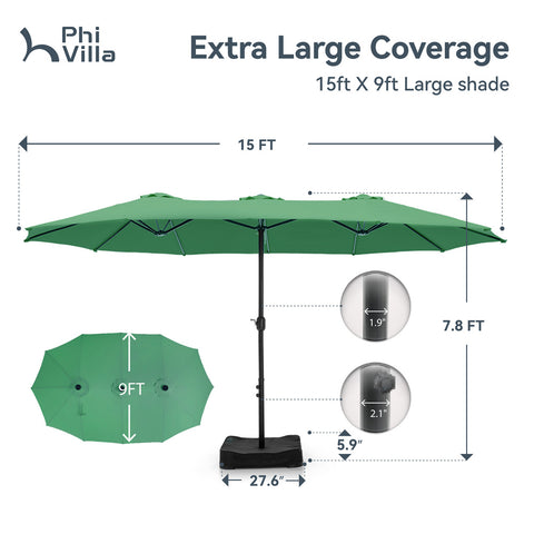 15ft Double-Sided Extra Large Patio Twin Umbrella (Base Included)