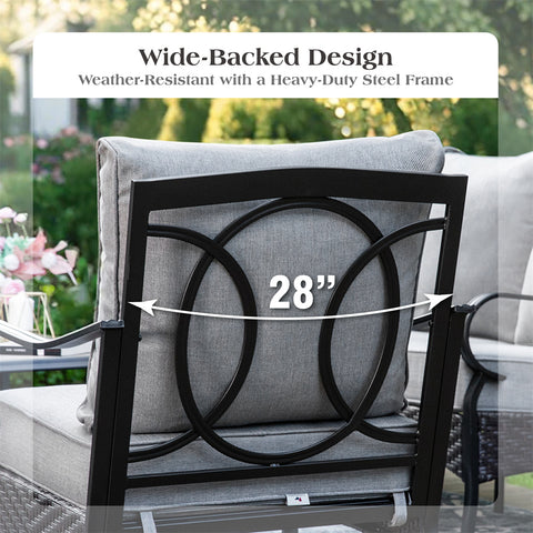 5-Seat Thick Cushion Steel-Rattan Patio Conversation Sofa Set with Coffee Table