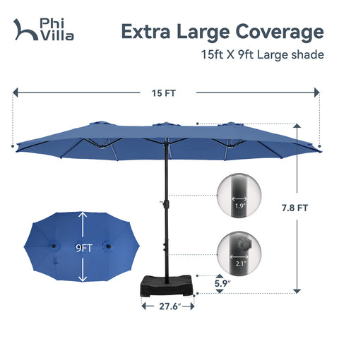 15ft Double-Sided Extra Large Patio Twin Umbrella (Base Included)