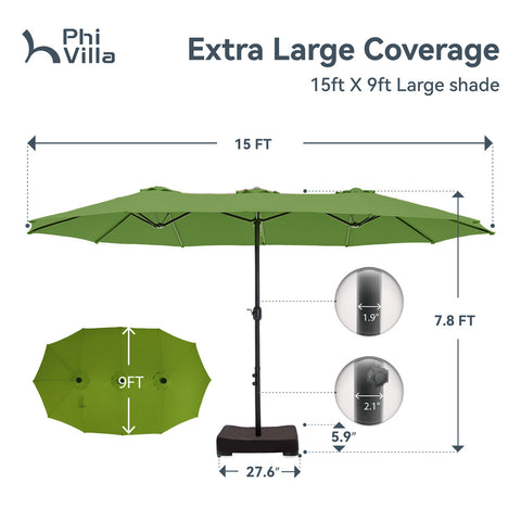 15ft Double-Sided Extra Large Patio Twin Umbrella (Base Included)