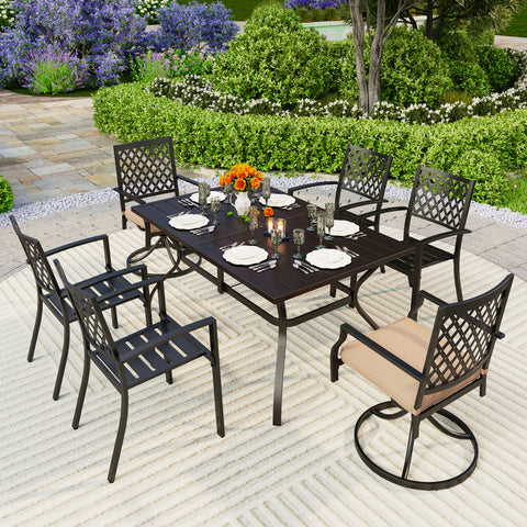 Rectangle Steel Table and Swivel Chairs 7-Piece Patio Dining Sets