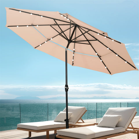 10ft 3 Tier Auto-tilt Patio Umbrella with Solar Powered LED Lights