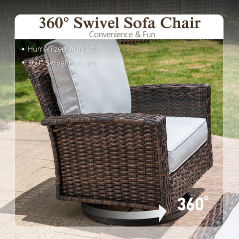 2-Piece Patio Wicker Swivel Glider Chairs with 5.5" Thick Cushions