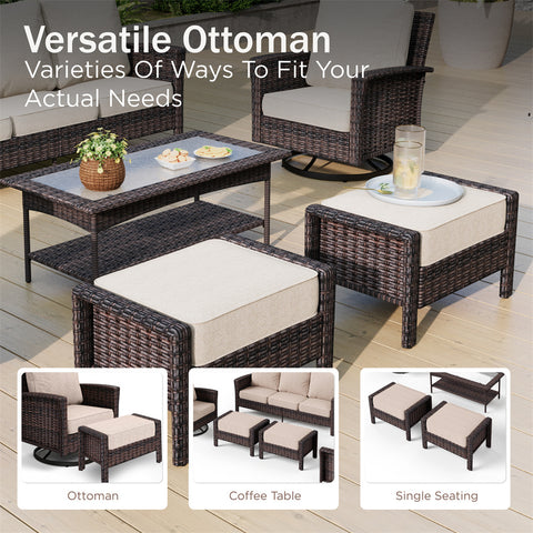 5 Seats Wicker Patio Conversation Sofa Set with Swivel Chairs