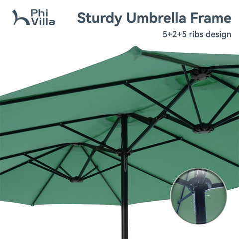 15ft Double-Sided Extra Large Patio Twin Umbrella (Base Included)