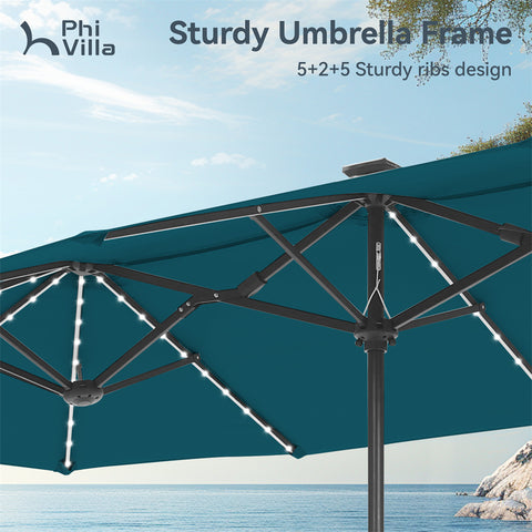 13ft Large Double-Sided Patio Umbrella with Solar Powered LED Lights