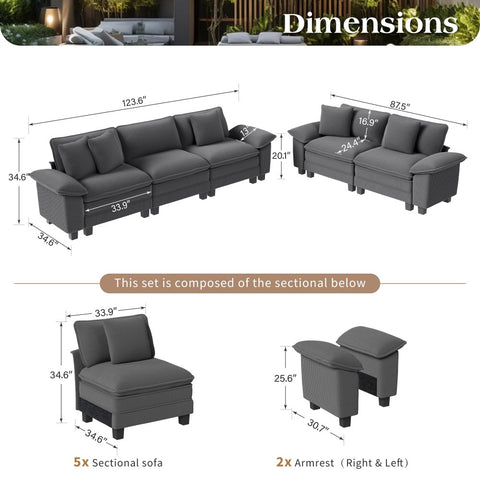 Modern Corduroy Sectional Cloud Sofa Set with Deep Seats for Living Room