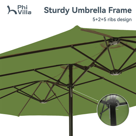15ft Double-Sided Extra Large Patio Twin Umbrella (Base Included)